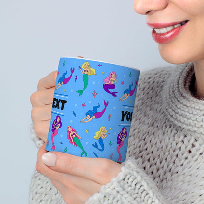 Personalized Mug for Kids - Mermaids - Custom Name/Text, Ceramic Hot Chocolate/Cocoa/Coffee Cup for Girls, Birthday/Christmas/Holiday Gift - 15 oz, Pink Handle