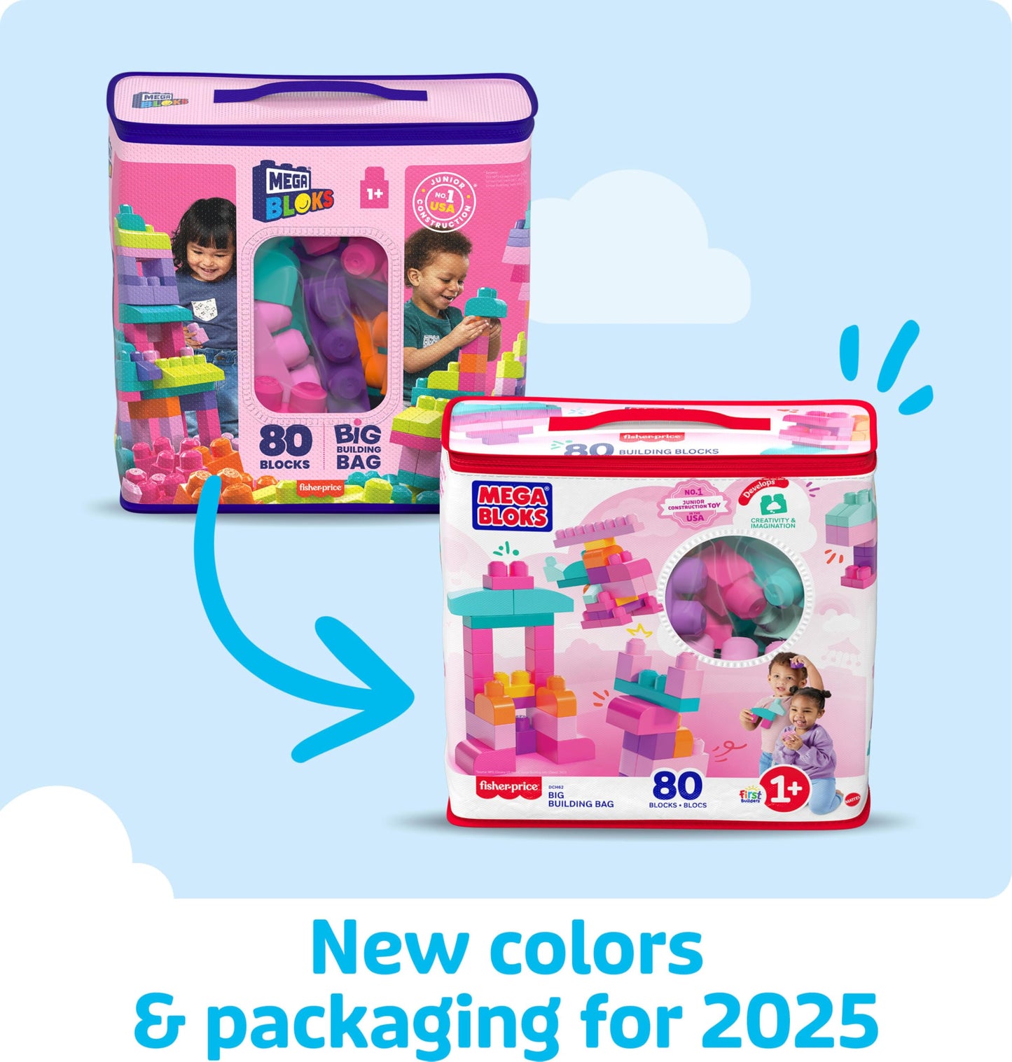 MEGA BLOKS First Builders Toddler Blocks Toys Set, Big Building Bag Collection with 80 Pieces and