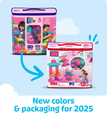 MEGA BLOKS First Builders Toddler Blocks Toys Set, Big Building Bag Collection with 80 Pieces and