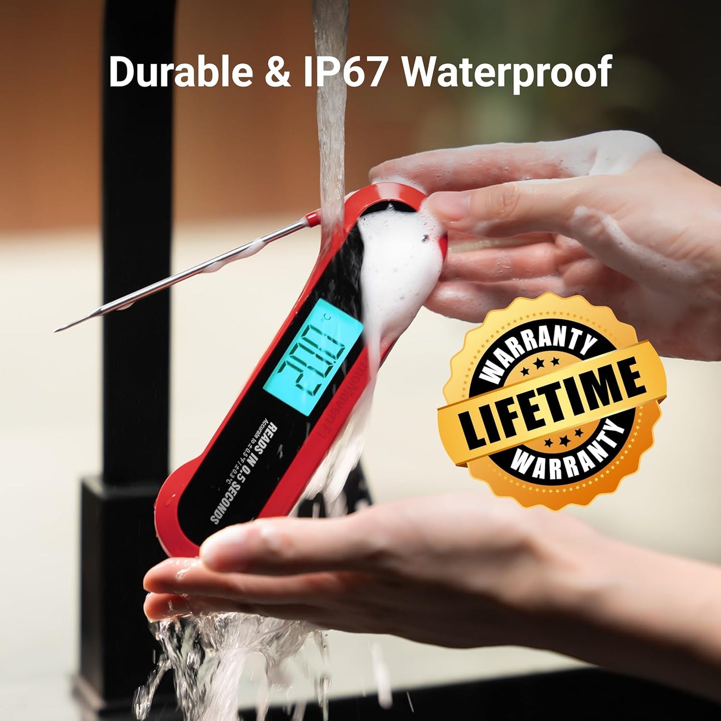 Professional 3X Faster 0.5sec Instant Read Meat Thermometer Digital, High Accuracy ±0.5°F, IP67