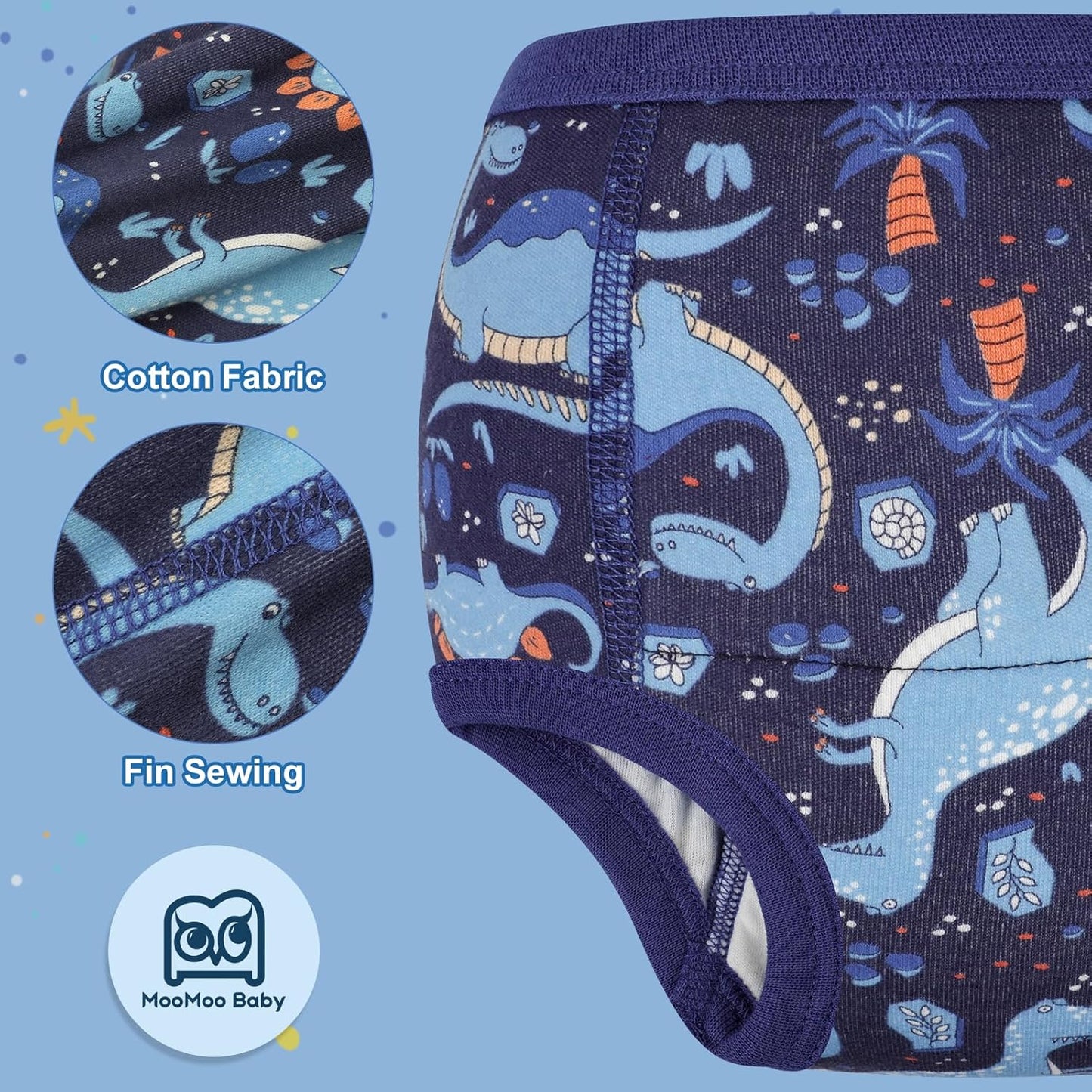 MooMoo Baby Absorbent Potty Training Pants 8 Packs Cotton Training Underwear for Boys 2T