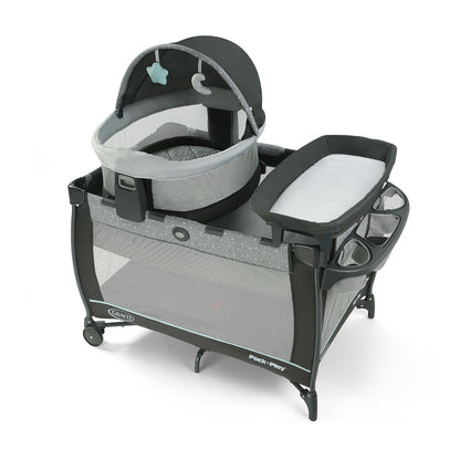 Graco Pack n Play Travel Dome DLX Playard, Astin with Portable Bassinet and Integrated Storage