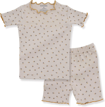 AVAUMA Baby Boy Girl Pajama Set 6M-7T Kids Cute Toddler Snug fit Flower Pattern Design Pjs Cotton Sleepwear Ruffled Shirring