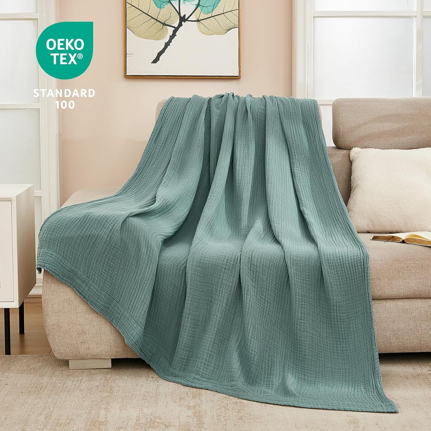 EMME Muslin Throw Blanket 100% Cotton Blankets for Couch Breathable Gauze All Season Soft and