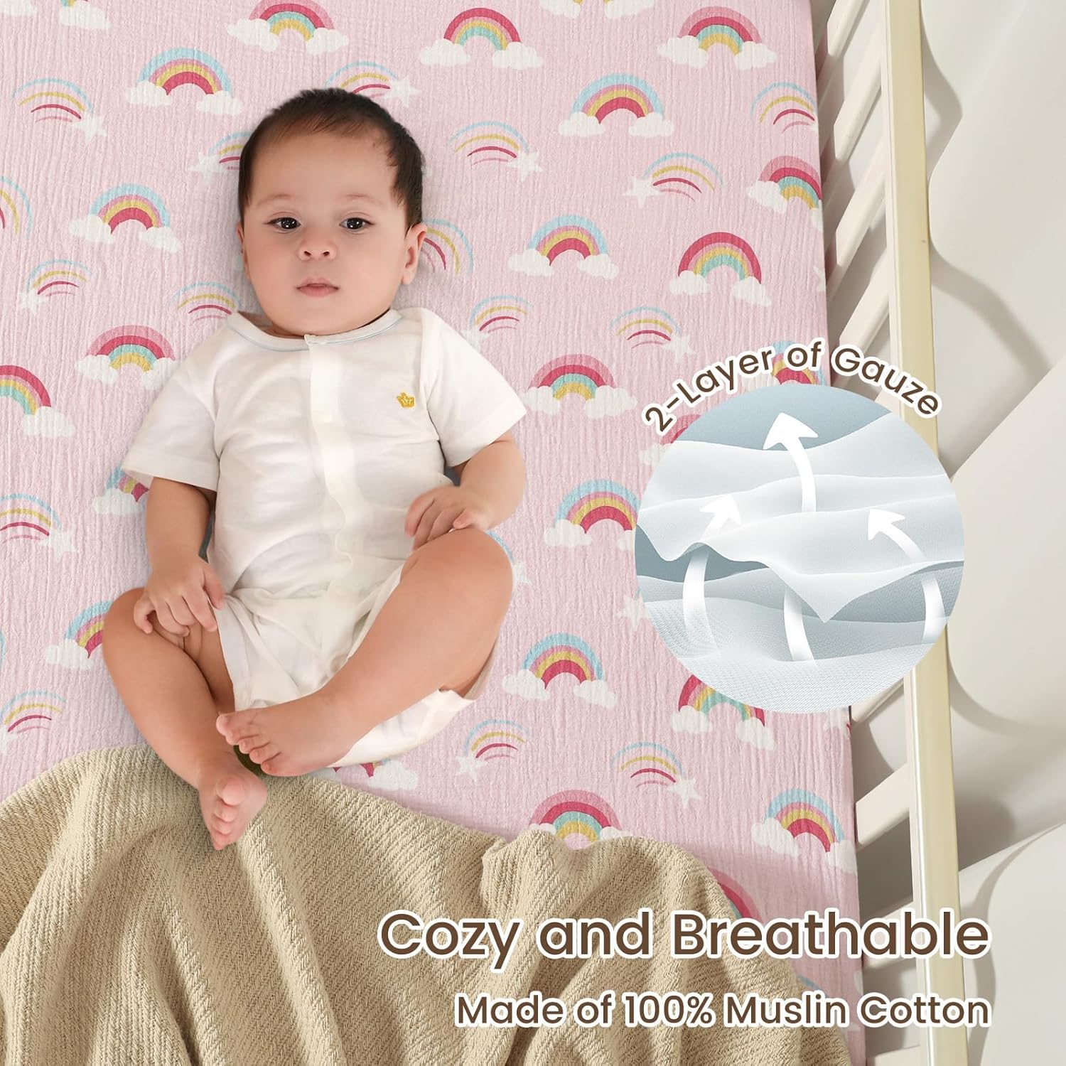 david's kids Muslin Mini Crib Sheets, 2 Pack Cotton Pack N Play Sheets for Boys Girls Neutral, Soft