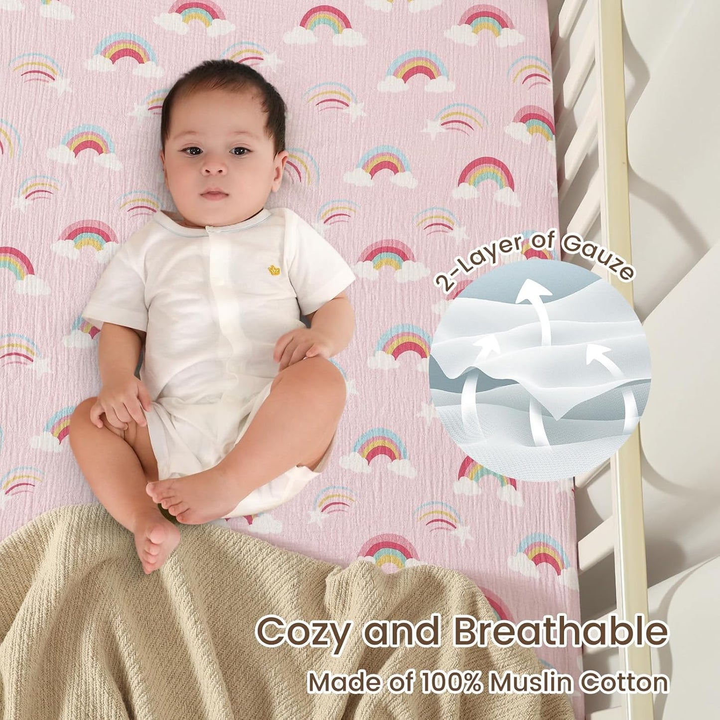david's kids Muslin Crib Sheets for Boys Girls, 2 Pack 100% Cotton Soft Breathable Fitted Baby