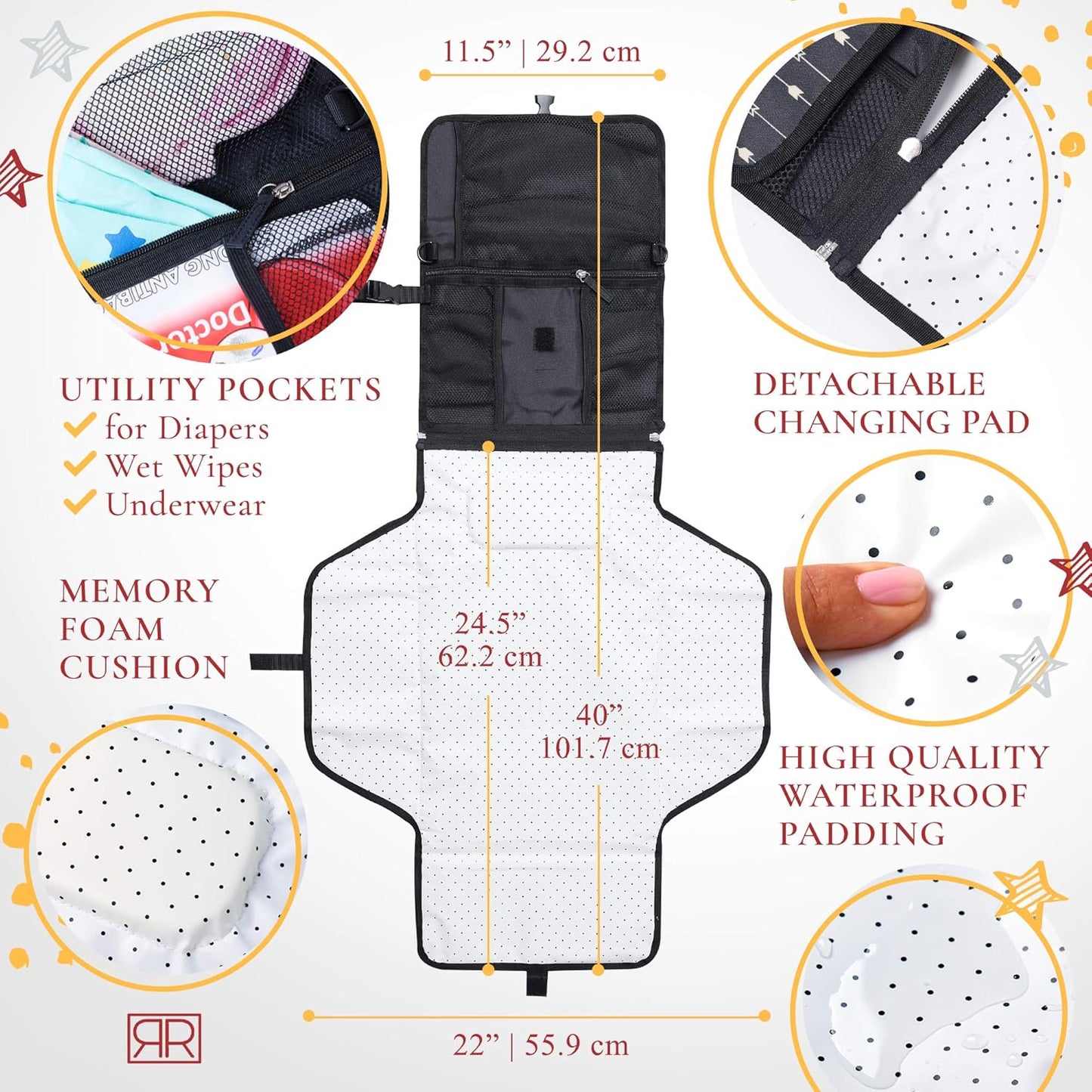 Portable Diaper Changing Pad Waterproof – B0NUS Insulated Baby Bottle Bag, 2-in-1 Diaper Clutch and Changing Mat, Wipe Clean Portable Changing Pad with Built-in Head Cushion (Black)