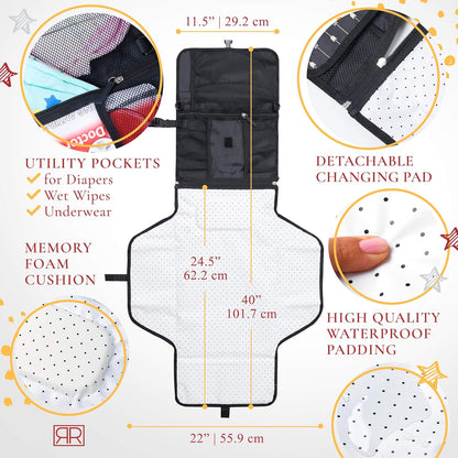 Portable Diaper Changing Pad Waterproof – B0NUS Insulated Baby Bottle Bag, 2-in-1 Diaper Clutch and Changing Mat, Wipe Clean Portable Changing Pad with Built-in Head Cushion (Black)