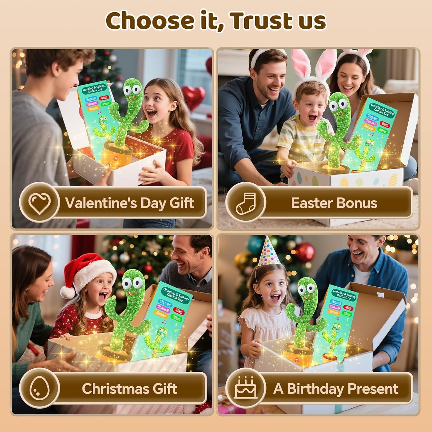 Rechargeable Dancing Talking Cactus Toy for Baby Toddler, Boys Girls Gifts Singing Mimicking Toys Recording Repeating What You Say with 120 English Songs