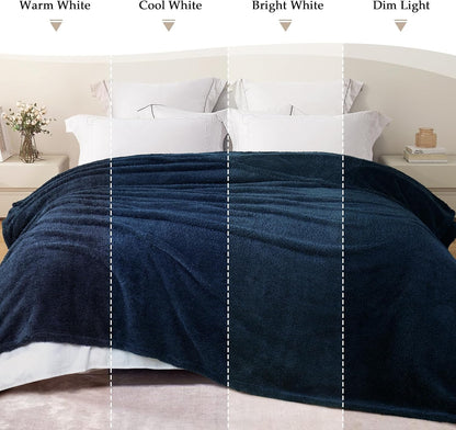 Exclusivo Mezcla Fleece Blanket for Couch, Soft and Cozy Queen Blankets for Women Men Girls Kids, Suitable for All Seasons, Navy Blue, 90x90 Inches