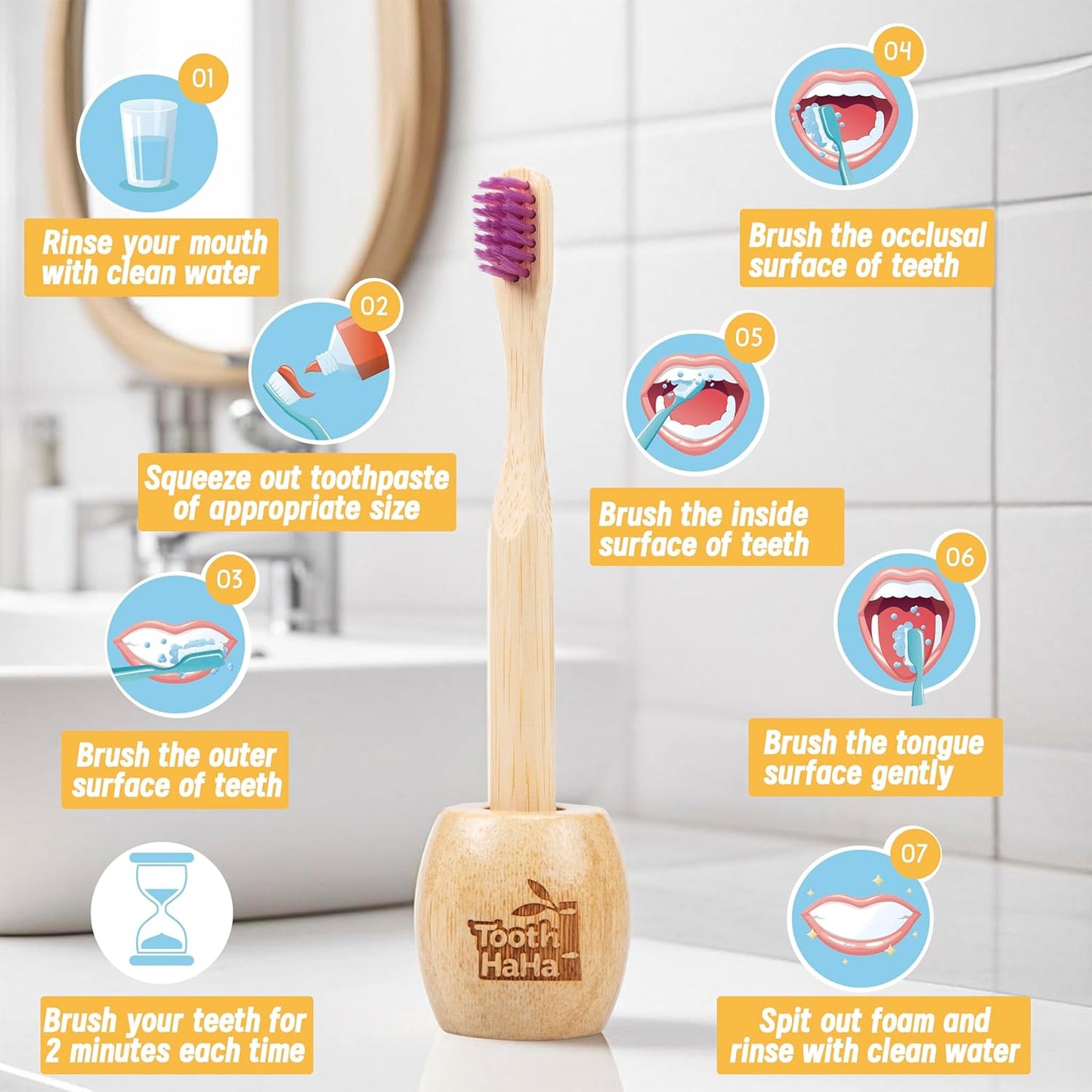 Kids Bamboo Toothbrushes, BPA-Free Soft Bristles, Eco-Friendly Natural Wooden Toddler Toothbrush