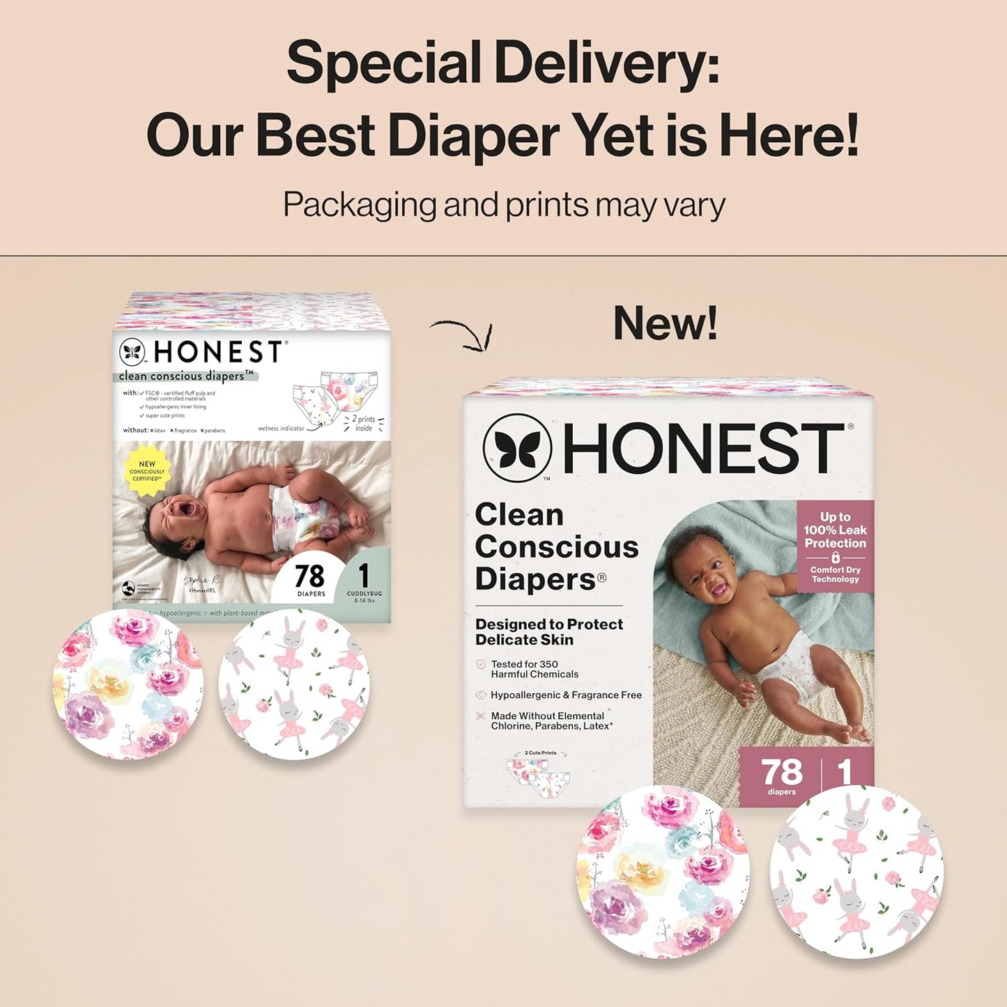 The Honest Company Clean Conscious Diapers for Delicate Skin | Up to 100% Leakproof |