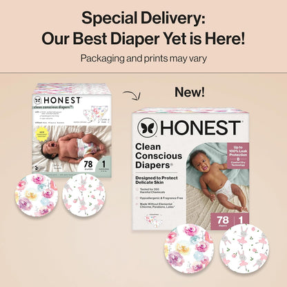The Honest Company Clean Conscious Diapers for Delicate Skin | Up to 100% Leakproof |