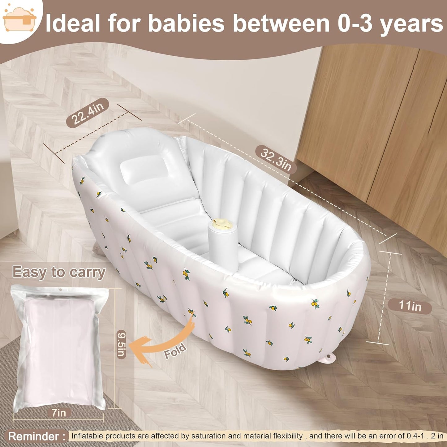 Mink Inflatable Baby Bathtub with Built-in Air Pump, Newborn to Toddler Bath Tub,Portable Travel