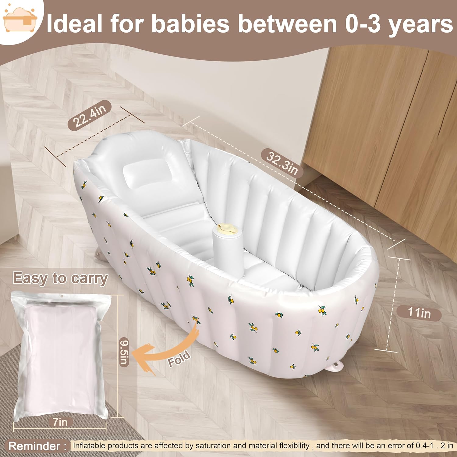 Mink Inflatable Baby Bathtub with Built-in Air Pump, Newborn to Toddler Bath Tub,Portable Travel