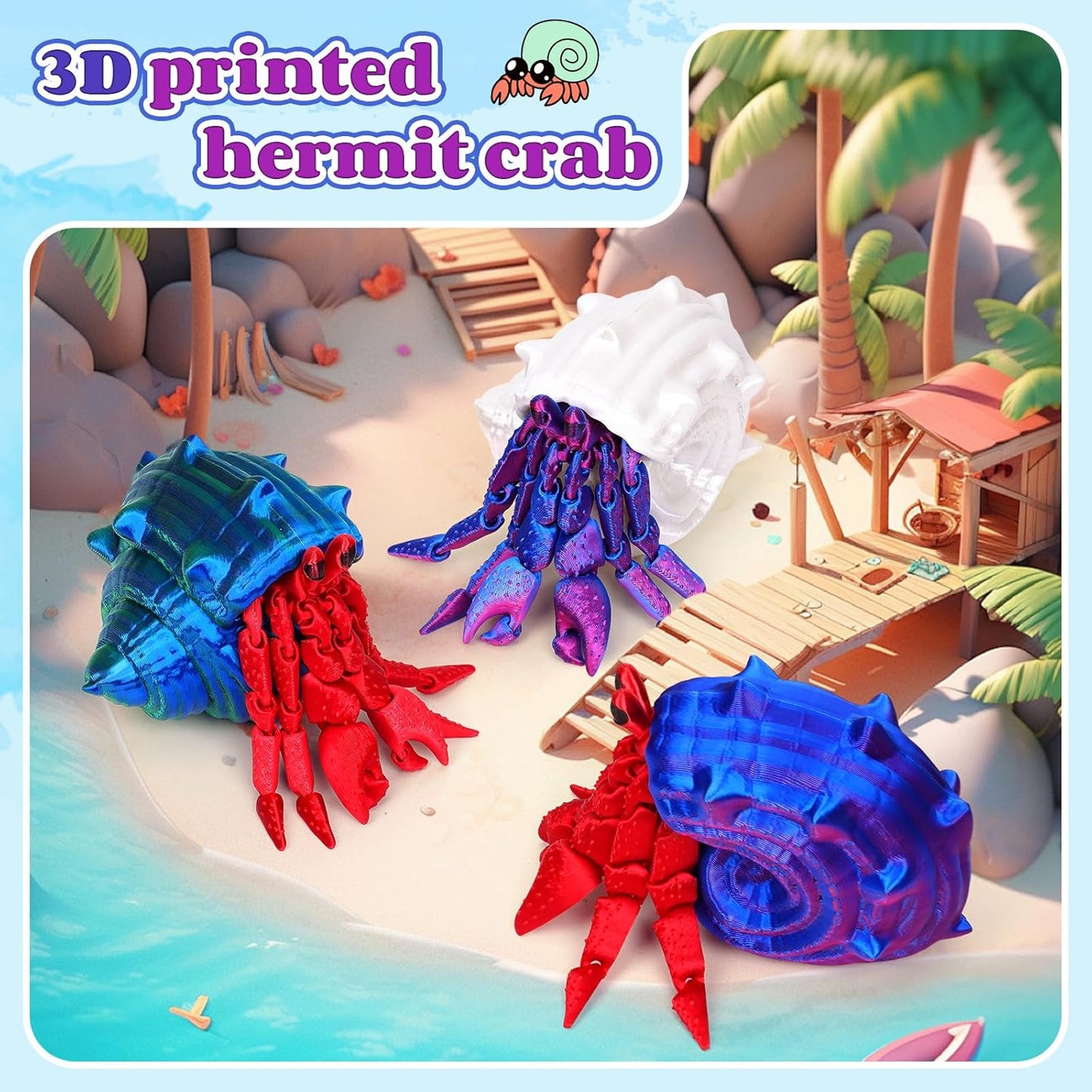 3D Printed Hermit Crab Fidget,3D Printed Dynamic Animals Toy,Full Articulated Flexible Crystal Hermit Crab Fidget Fidget Toys,Adults Fidget Toys for Autism ADHD,Home Office Decor (Blue Green)