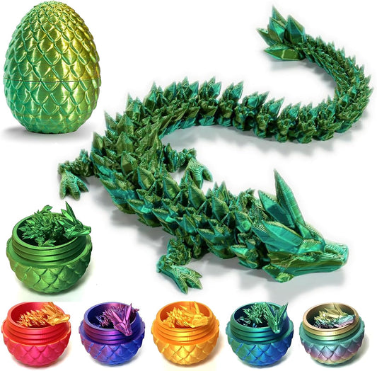 Easter Dragons 3D Printed Dragon Egg with Dragon Inside Crystal Dragon Fidget Toy for Adult Full Articulated Dragon for Home Office Decor