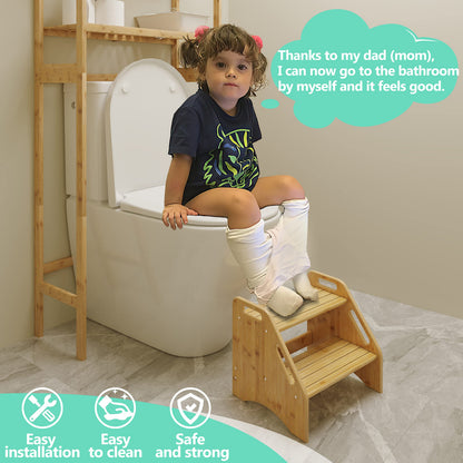 AMBIRD Wooden Step Stool, Two Step Stools Toddler 300 lbs Capacity with Safety Non-Slip Pads and