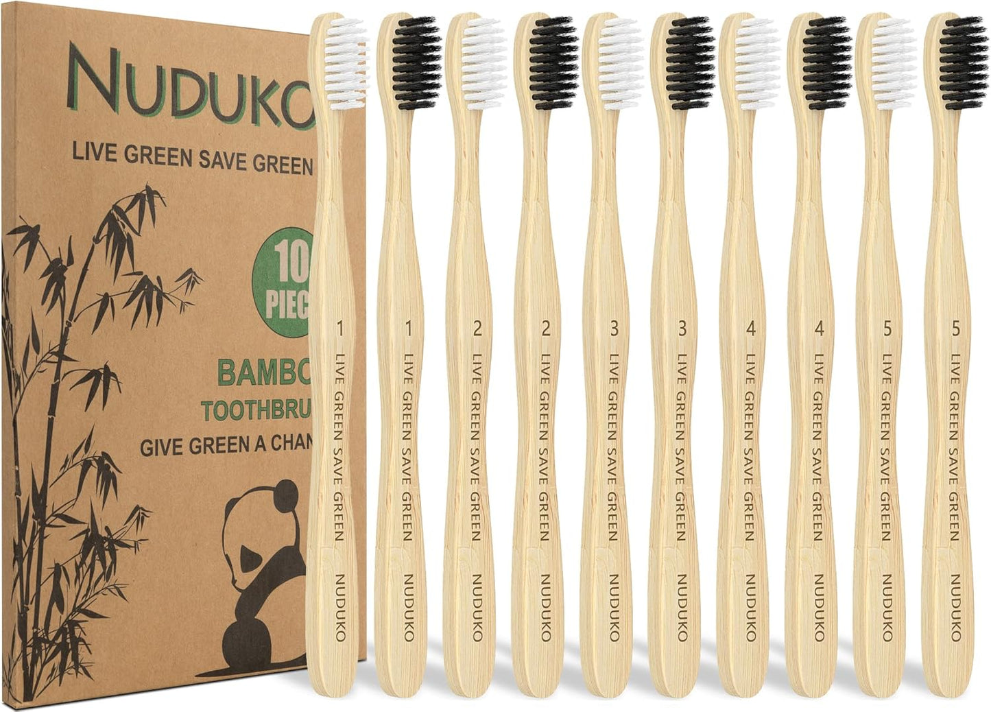 Bamboo Toothbrushes Soft Bristles, Biodegradable Eco-Friendly Toothbrush 10 Pack, BPA Free Charcoal