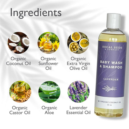 SoCal Suds & Company Baby Shampoo & Body Wash, 2-in-1 Organic Gel - Gentle Castile Soap with