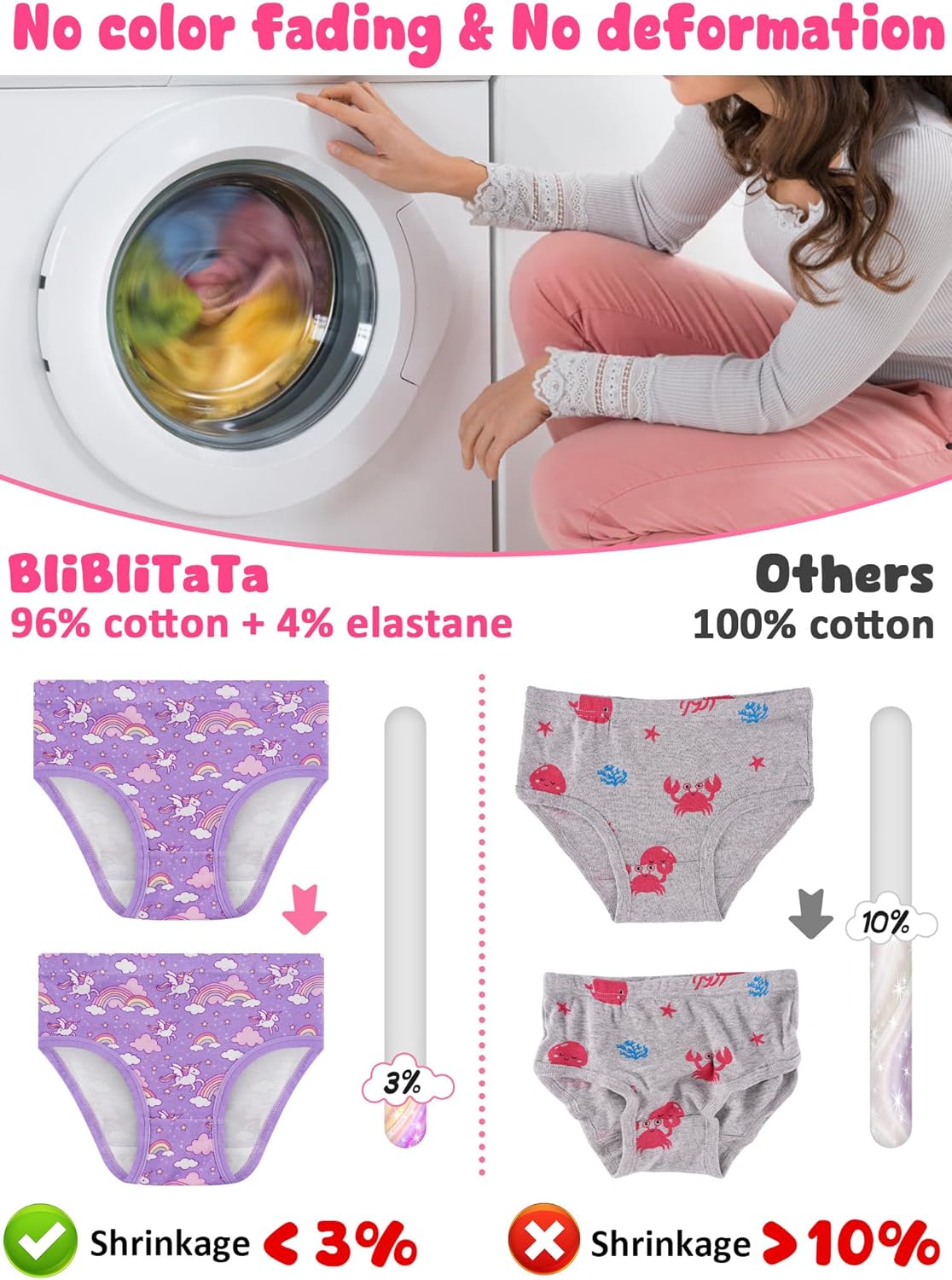 Girls' Underwear,Soft Cotton Tagless Panties for Toddlers' & Little Kids Comfort,Breathable Briefs,8-Pack