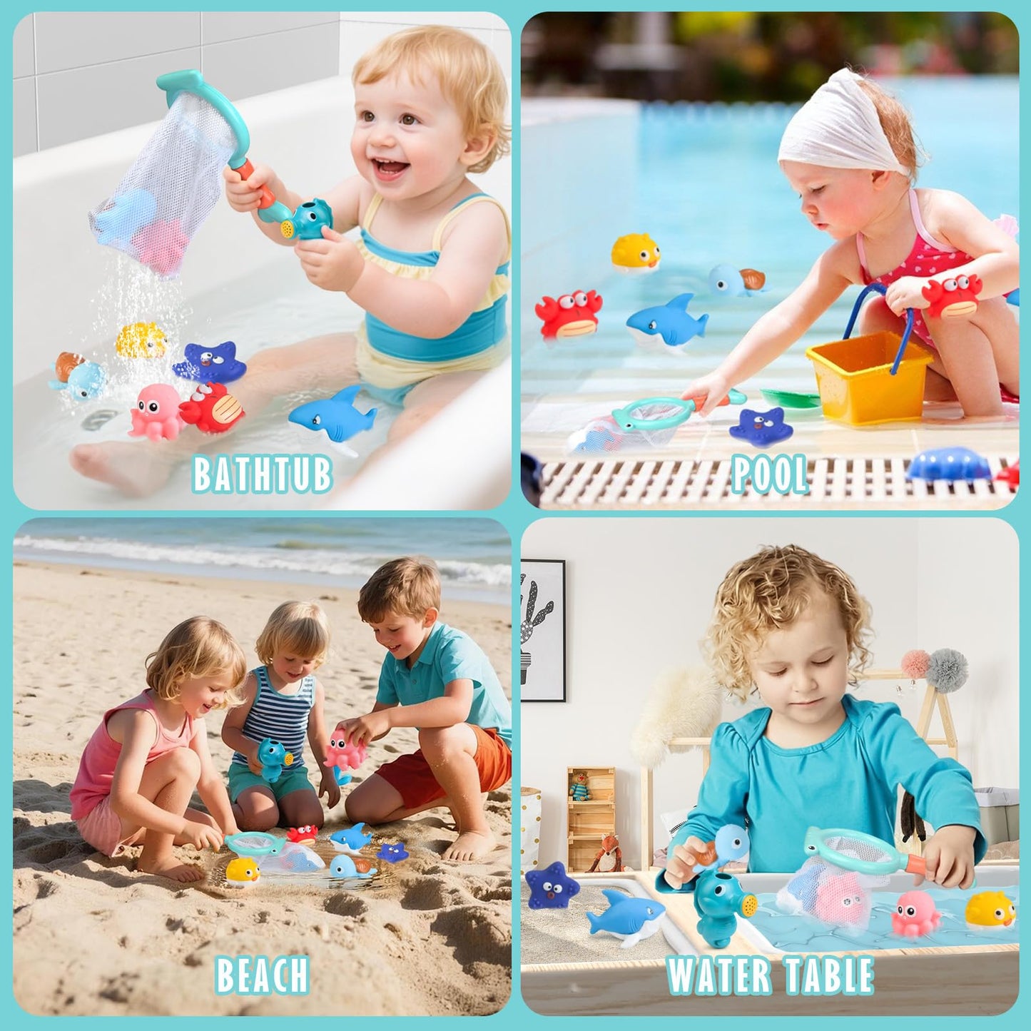 Mold Free Bath Toys for Toddlers 1-3, No Hole Ocean Animal Bathtub and Pool Toys with Mesh