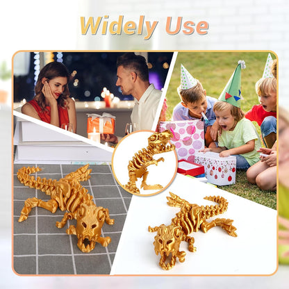 3D Printed Dinosaur Bone Skeleton Tyrannosaurus Rex with Movable Jaw Fidget Dinosaur Toys Full Articulated Dinosaur Executive Desk Toys Home Office Decor, Yellow