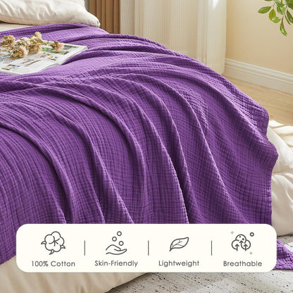 EMME Cotton Muslin King Blanket Bed Layering Breathable Gauze Blanket Soft Lightweight Blankets