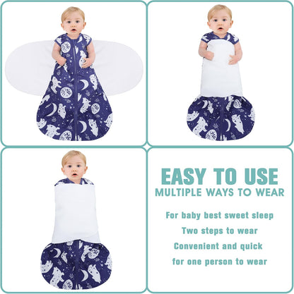 Newborn Sleep Sack Baby Swaddle,3-Way Adjustable Wearable Blanket,100% Rayon Cotton Swaddling Sleeping Bag，TOG 0.5 (Fox & Dinosaurs, 0-3 Months)