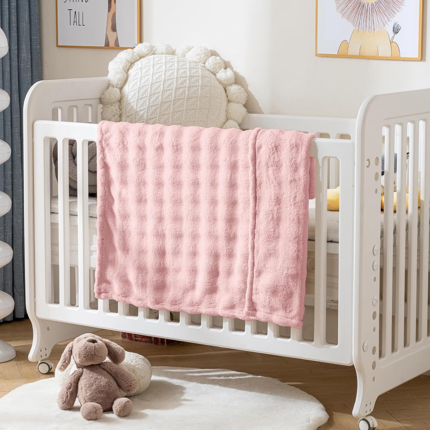 Fleece Baby Blanket for Girls Bubble Design, Warm Cozy and Fluffy Infant Newborn Toddler Small Receiving Blankets for Crib Stroller, 30x40 Inches, Pink