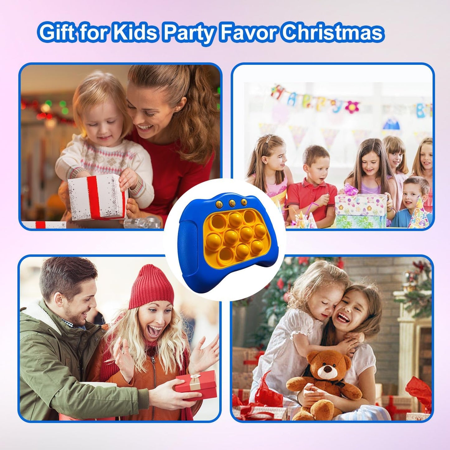 Quick Push Puzzle Game Machine Pop Fidget Light-Up Squeeze Poppet Sensory Toy Educational Push Pop Bubble Toy Stress Relief Party Favors Puzzle Game for Kids Teens Adults (Blue)