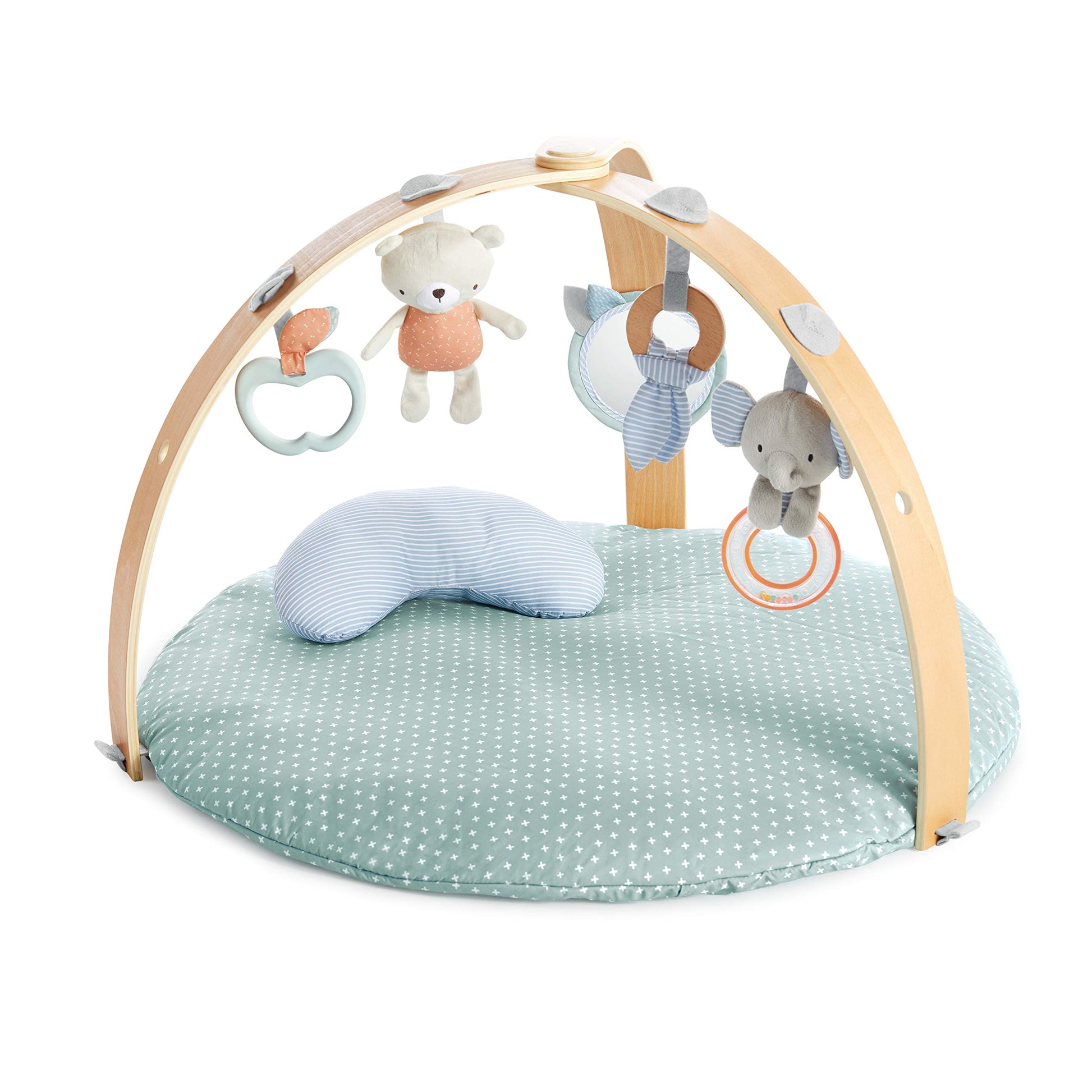 Ingenuity Cozy Spot Reversible Duvet Activity Gym & Play Mat with Wooden Toy bar - Loamy, Newborn