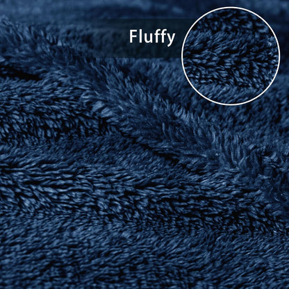Exclusivo Mezcla Queen Size Flannel Fleece Blanket, Super Soft Velvet Plush Bed Blanket, Fuzzy Cozy and Warm for All Seasons, 90x90 Inches, Navy Blue
