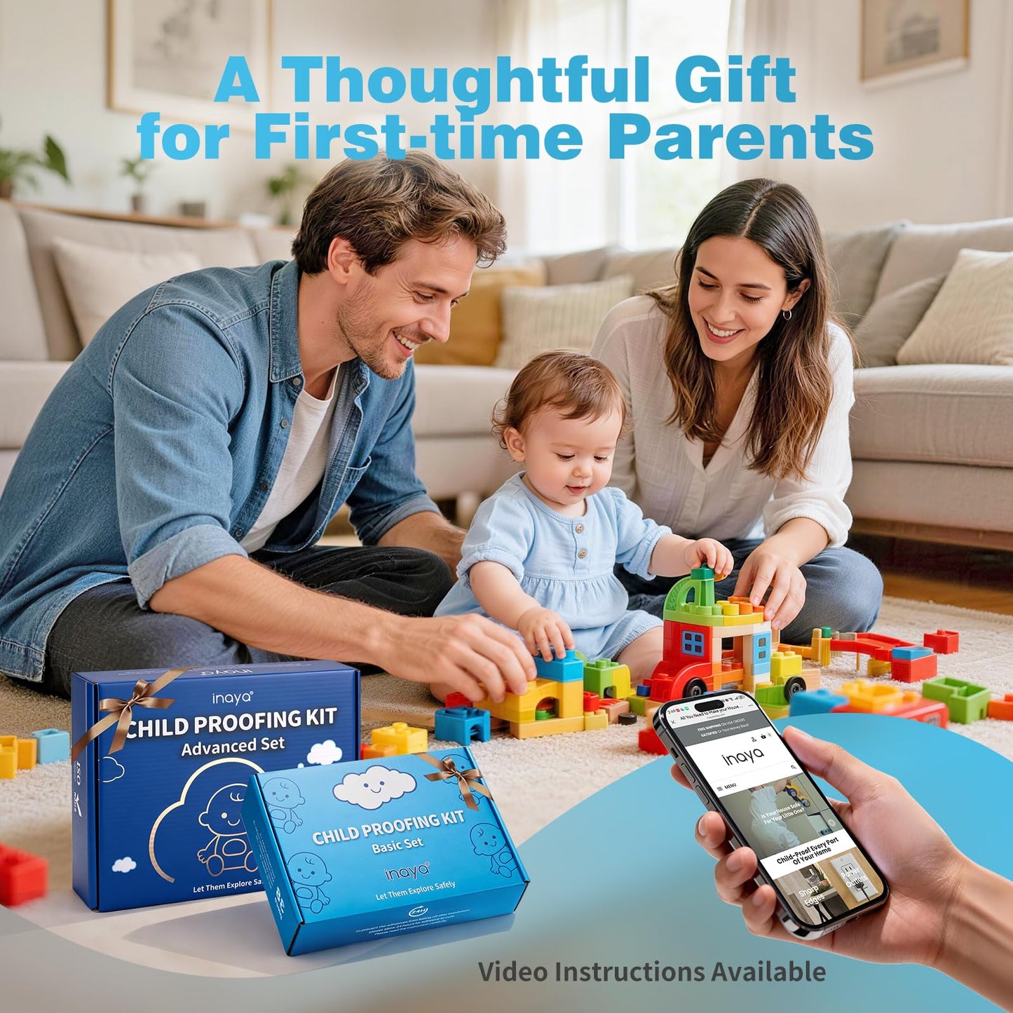 Inaya Baby Proofing Kit Advanced Set 50 Pack - Child Safety Hidden Locks for Cabinets & Drawers