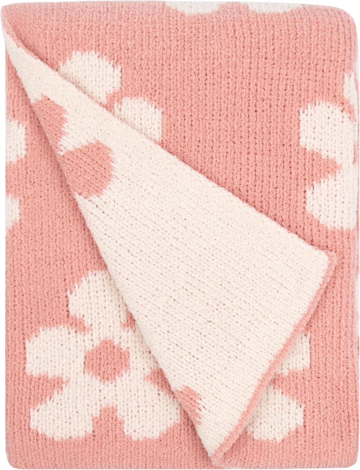 Living Textiles Pink Floral Daisy Chenille Soft Baby Blanket Reversible Premium Cozy Fabric for