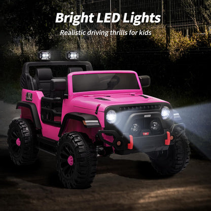 2 Seater Ride on Toy Car for Kids, 24V 4x4 Ride-on Truck Kids Electric Car w/Remote Control, 4x200W Motors - Hot Pink