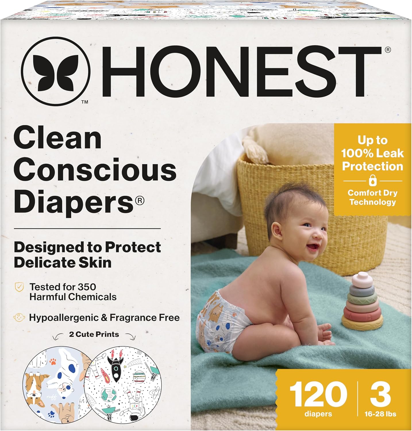 The Honest Company Clean Conscious Diapers for Delicate Skin | Up to 100% Leakproof |