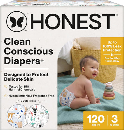 The Honest Company Clean Conscious Diapers for Delicate Skin | Up to 100% Leakproof |