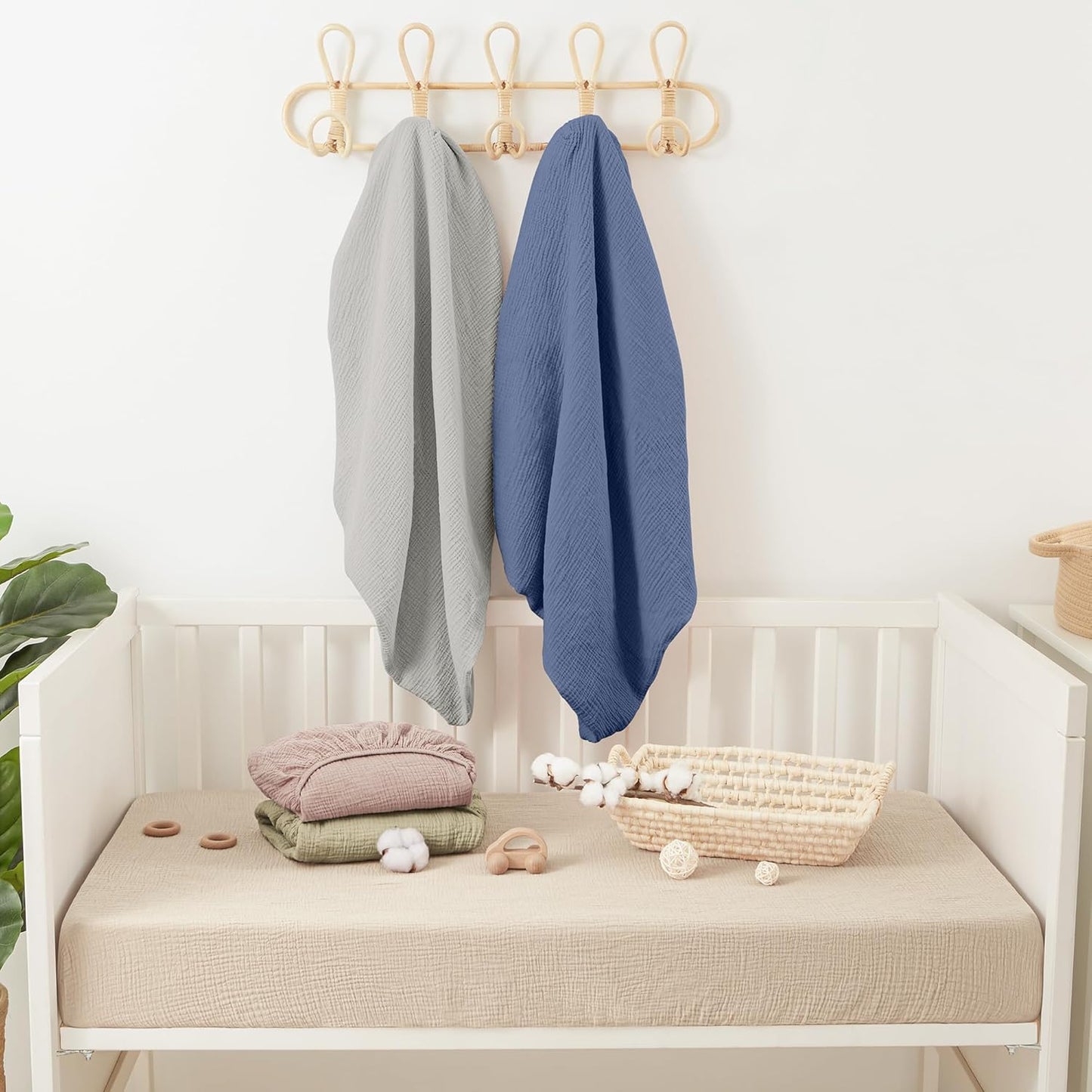 Bearmoss Muslin Mini Crib Sheets for Pack N Play Mattress - 100% Cotton - 38"x24" Soft Breathable
