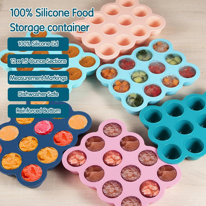 Baby Food Storage - 12 x 1.5OZ Silicone Freezer Tray with Lid, Containers for Homemade Purees