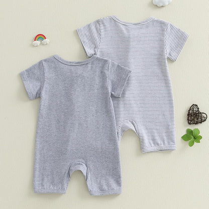 Merqwadd Baby Boy Girl 2 Pack Romper Short Sleeve Zipper Jumpsuit Plain Summer Clothes