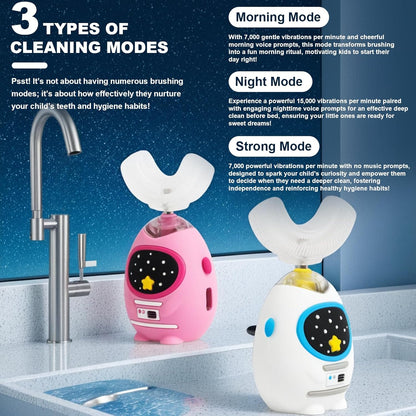 Kids U Shaped Electric Toothbrush with Music, 3 Modes, Voice Teaching, Mouthpiece Cleaning, Soft