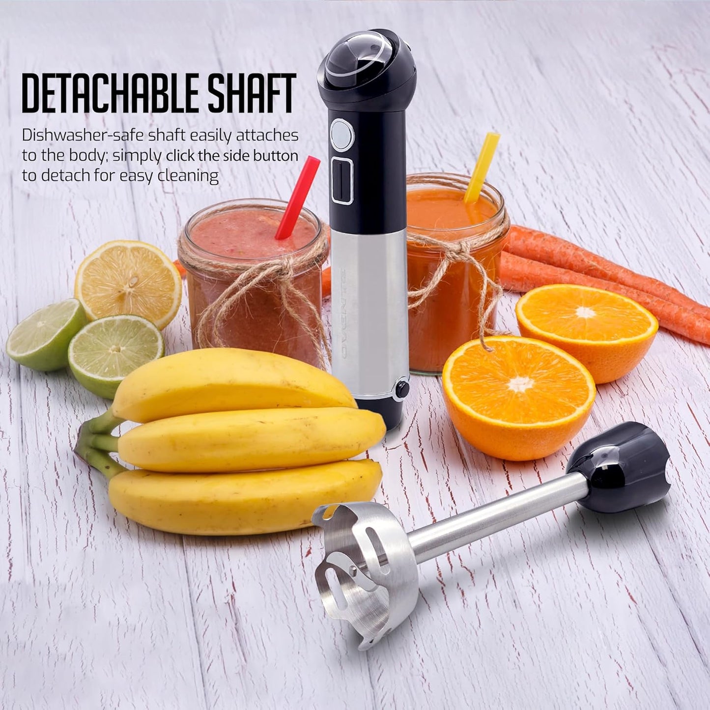 OVENTE Cordless Immersion Hand Blender, 300W Rechargeable Handheld Portable Stick Mixer with Speed