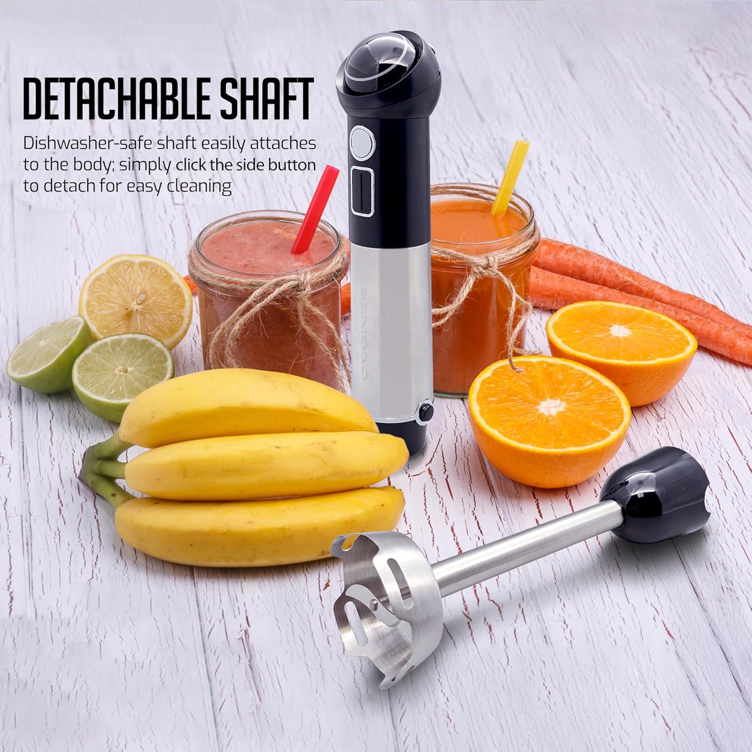 OVENTE Cordless Immersion Hand Blender, 300W Rechargeable Handheld Portable Stick Mixer with Speed