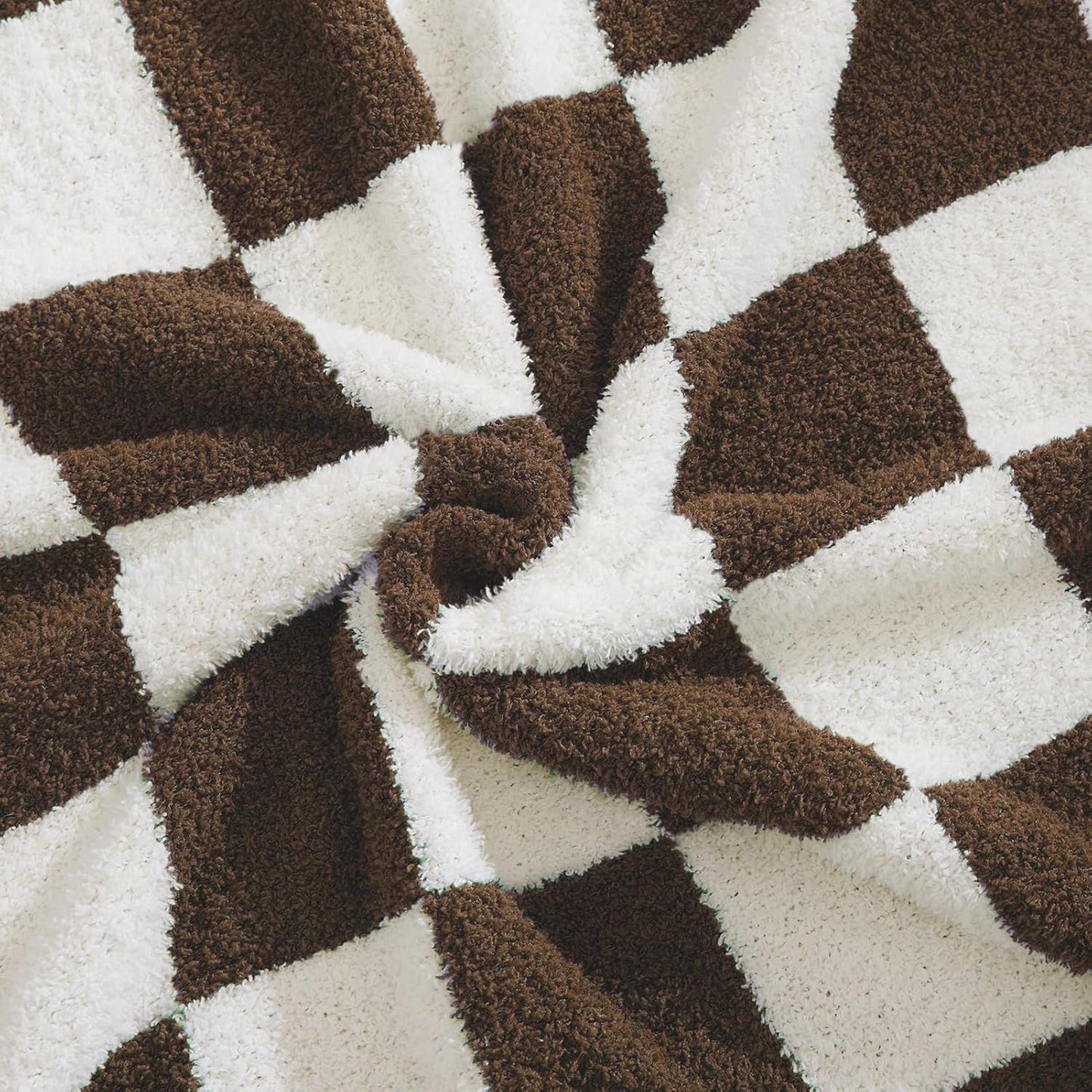 WRENSONGE Checkered Throw Blanket, Coffee Soft Cozy Fluffy Warm Hand Made Throw Blankets for Couch