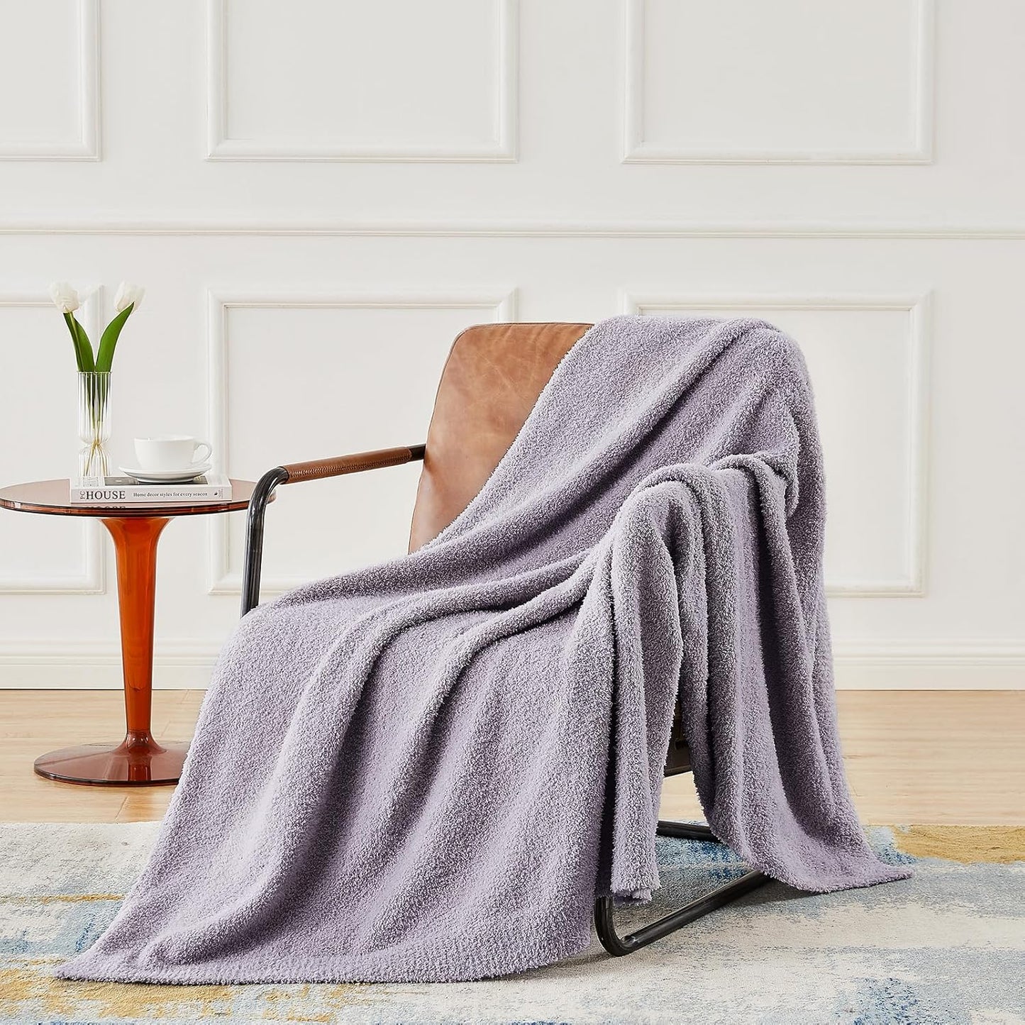 CYMULA Knit Throw Blanket for Couch Purple - Super Soft Lightweight Plush Fuzzy Fluffy Cozy