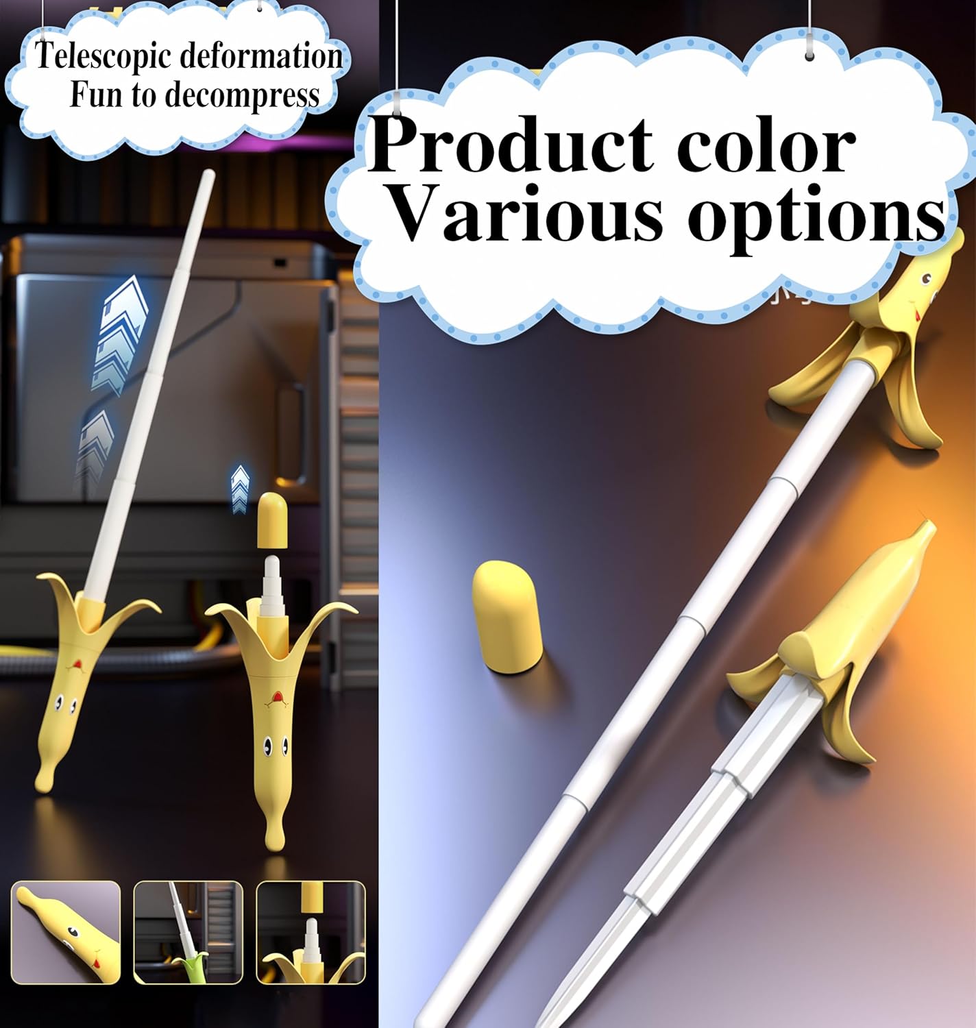 3D Printed Retractable Samurai Sword Fidget Toy Model for Decompression and Creative Play - Unique Plastic EDC Gift Small Banana Sword Green