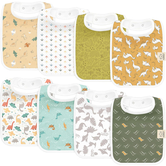 KeaBabies 8-Pack Organic Baby Bibs for Boys, Girls - Super Absorbent Cotton Drool Bibs for Baby Girl & Boy, Teething Toddler, Drooling Newborn, Ultra Soft & Machine Washable (Mesozoic)
