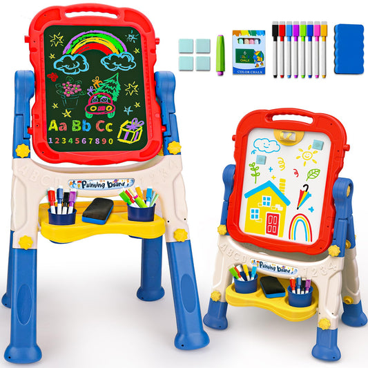 Kids Easel for Toddlers Age 3-4 Art Magnetic White Board & Chalkboard Double Side Adjustable Stand