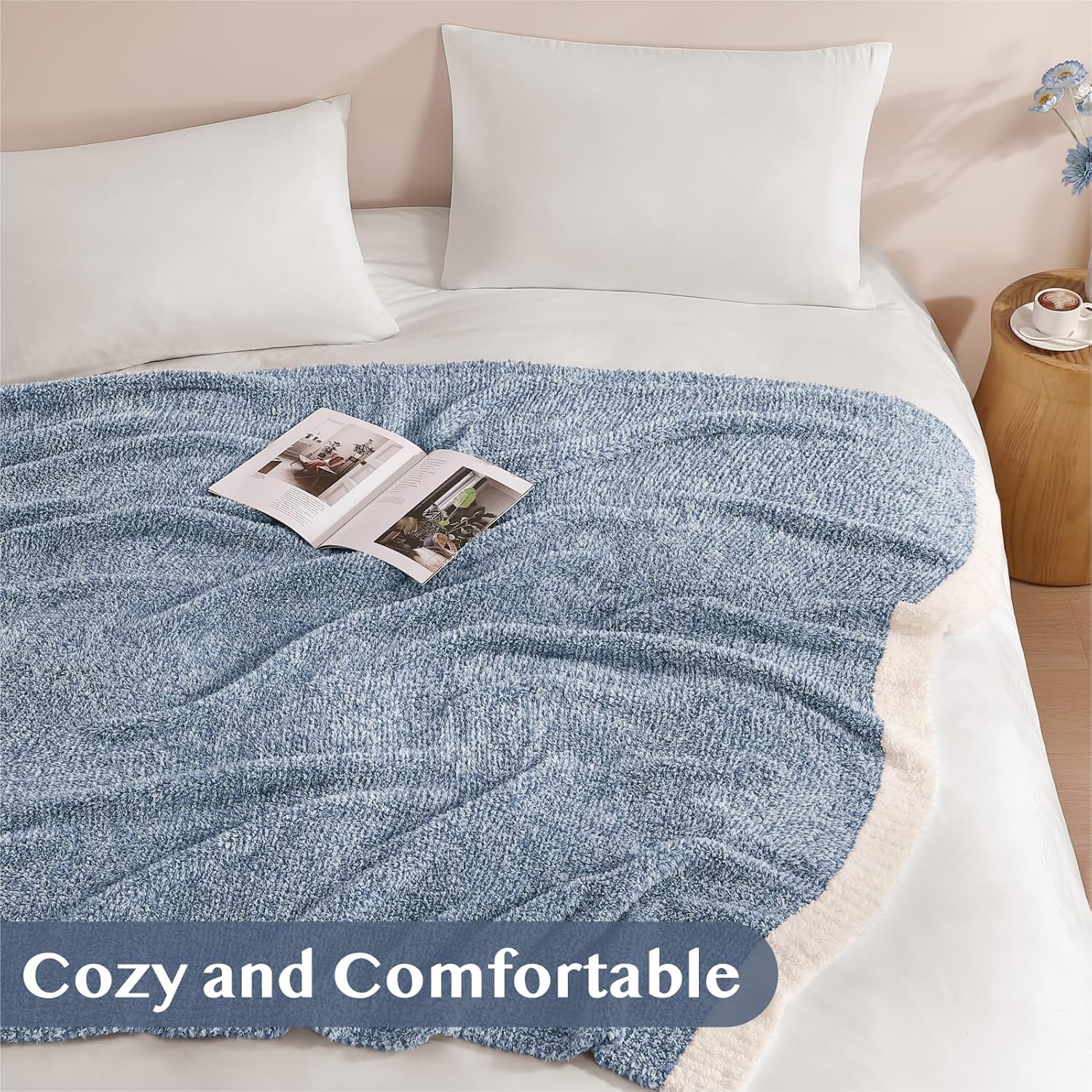 WRENSONGE Throw Blanket Cationic Dyeing Blue Soft Cozy Fluffy Warm Hand Made Throw Blankets for